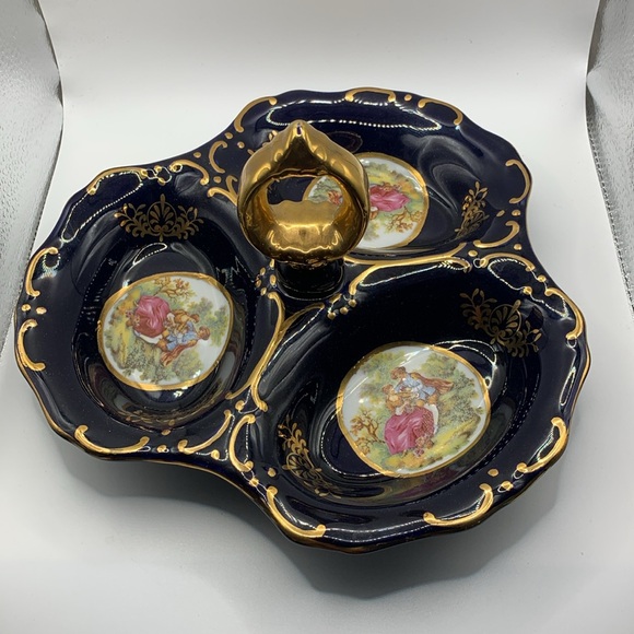 Rare Vintage Conalt Navy/ Gold 3 section Dish - Picture 7 of 8